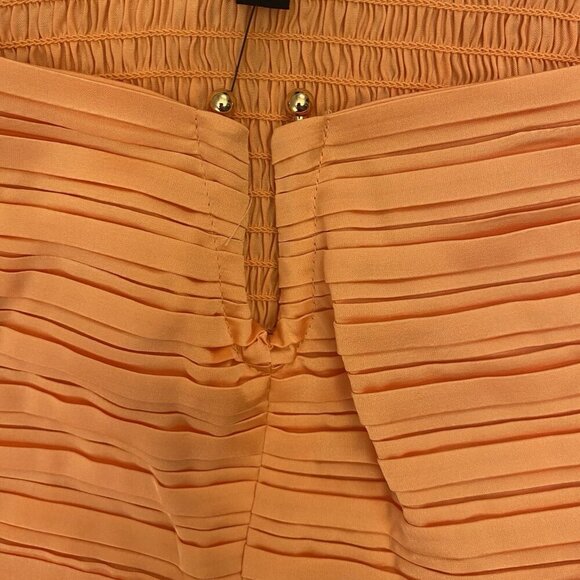Express Women's Satin V-Bar Puff Sleeve Ruched Pleated Top Apricot Sz XS NWT $58 - Picture 8 of 16